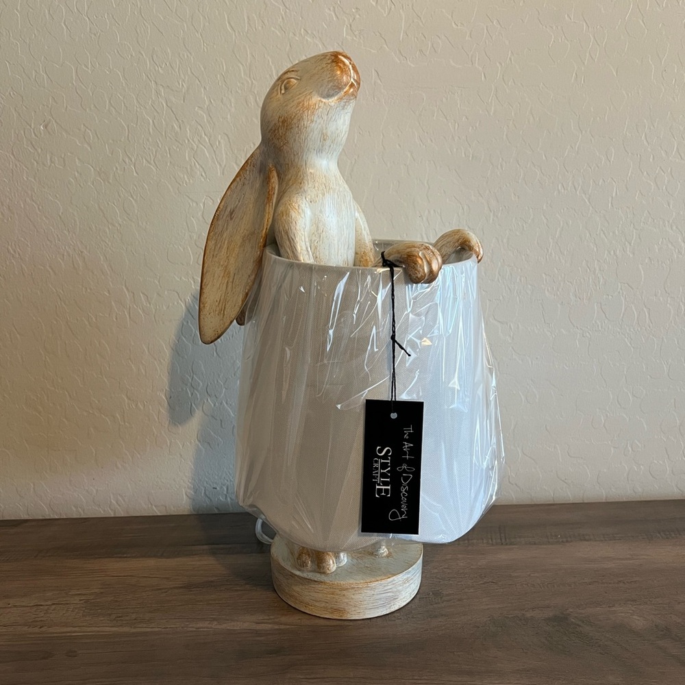 Karma Home White & Gold Brushed Easter Bunny Rabbit Table Lamp Spring Decor